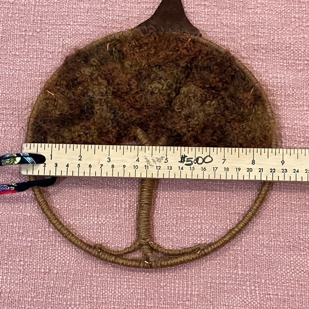 Vintage mohair fiber arts Handcrafted Tree hanging Wall Art with leather strap - Picture 6 of 9